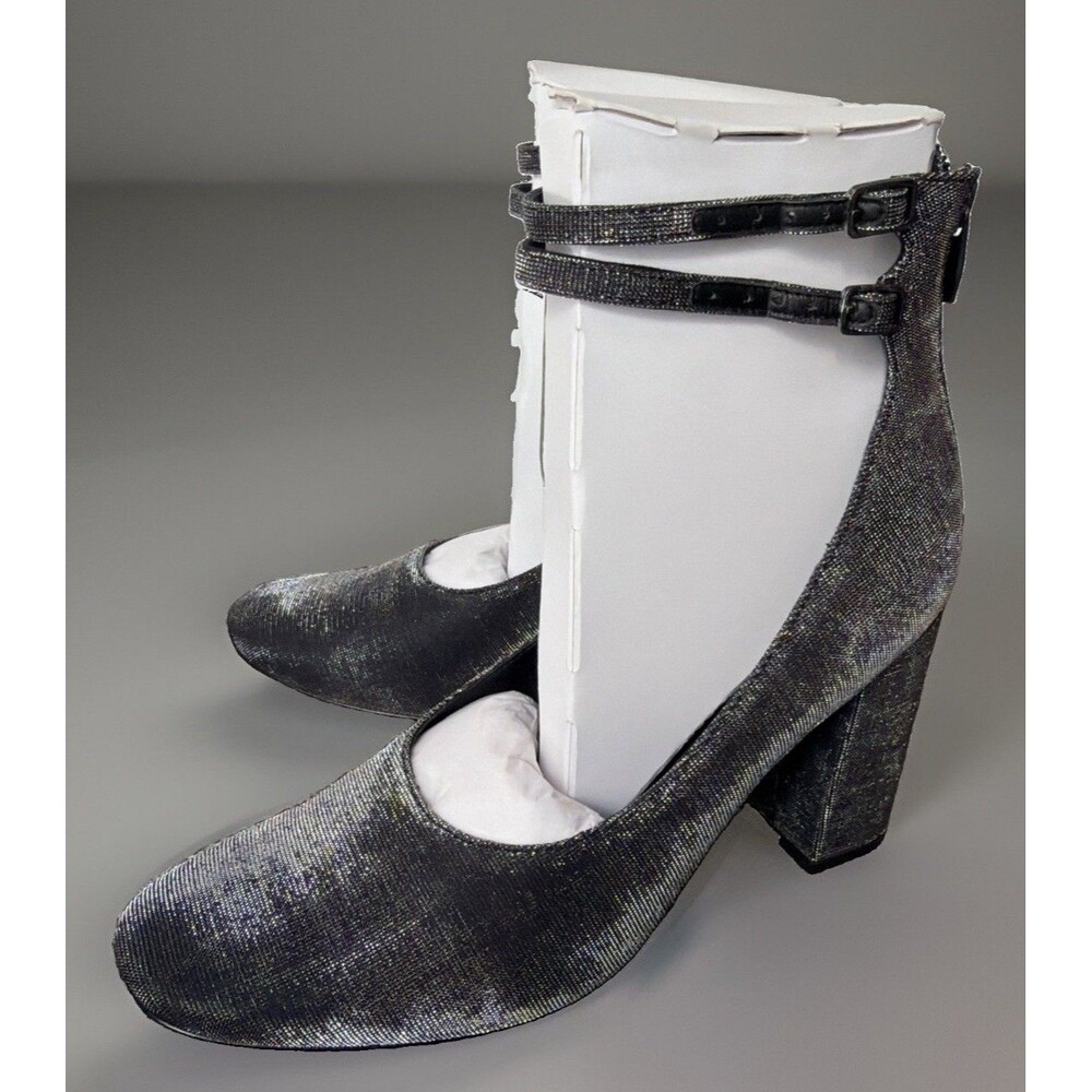NIB Womens Sigerson Morrison Plum 2 Ankle Strap Silver Metallic Heel Sz 9.5